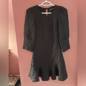 NWOT - Zara black textured party dress with puff sleeves - super cute!